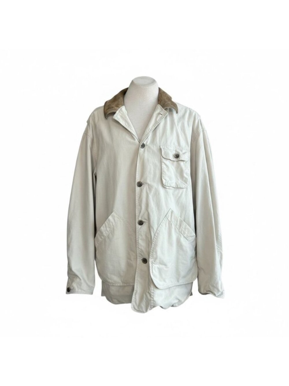 Banana Republic Vintage Chore Barn Jacket Leather Collar Size Large